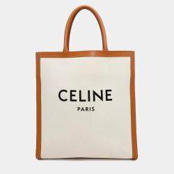 Celine Vertical Cabas Natural/Tan Canvas Leather