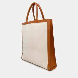 Celine Vertical Cabas Natural/Tan Canvas Leather