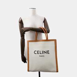 Celine Vertical Cabas Natural/Tan Canvas Leather