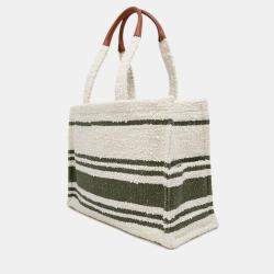 Celine Triomphe Large Cabas Thais Tote Bag White/Green Canvas Leather Size Large