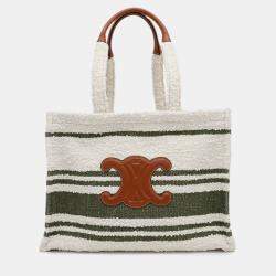 Celine Triomphe Large Cabas Thais Tote Bag White/Green Canvas Leather Size Large