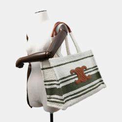 Celine Triomphe Large Cabas Thais Tote Bag White/Green Canvas Leather Size Large