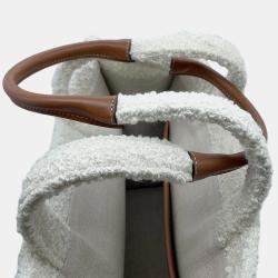 Celine Triomphe Large Cabas Thais Tote Bag White/Green Canvas Leather Size Large
