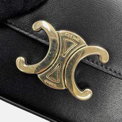Celine Triomphe Claude Shoulder Bag Black Leather Size Mini