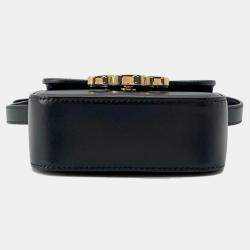 Celine Triomphe Claude Shoulder Bag Black Leather Size Mini