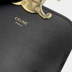 Celine Triomphe Claude Shoulder Bag Black Leather Size Mini