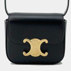 Celine Triomphe Claude Shoulder Bag Black Leather Size Mini