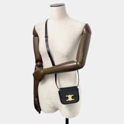 Celine Triomphe Claude Shoulder Bag Black Leather Size Mini