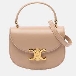 Celine Beige Mini Shiny Calfskin Besace Clea Satchel