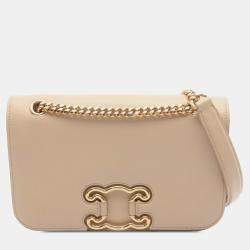 Celine Beige Medium Leather Triomphe Frame Crossbody