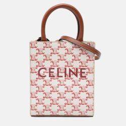 Celine White Mini Triomphe Coated Canvas Vertical Cabas Satchel