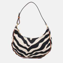 Celine Beige Black Zebra Print Canvas Ava Shoulder Bag