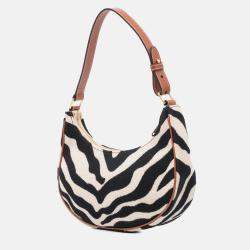 Celine Beige Black Zebra Print Canvas Ava Shoulder Bag