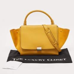 Celine Yellow Leather and Suede Medium Trapeze Top Handle Bag