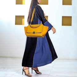Celine Yellow Leather and Suede Medium Trapeze Top Handle Bag