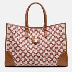 Celine Beige/Brown Triomphe Embroidered Canvas Horizontal Cabas