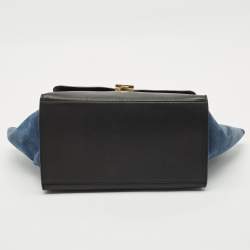 Celine Blue/Black Python, Leather and Suede Medium Trapeze Top Handle Bag