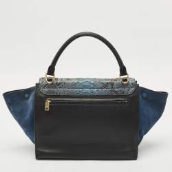 Celine Blue/Black Python, Leather and Suede Medium Trapeze Top Handle Bag