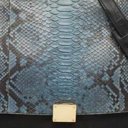 Celine Blue/Black Python, Leather and Suede Medium Trapeze Top Handle Bag