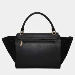 Celine Trapeze Medium Black Croc Embossed Leather Bag