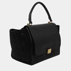 Celine Trapeze Medium Black Croc Embossed Leather Bag