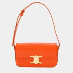 Celine Triomphe Claude Orange Shiny Calfskin Shoulder Bag