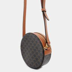 Celine Triomphe Round Tan PVC Coated Canvas and Leather Shoulder Bag