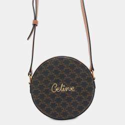 Celine Triomphe Round Tan PVC Coated Canvas and Leather Shoulder Bag