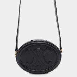 Celine Cuir Triomphe Oval  Black Leather Shoulder Purse