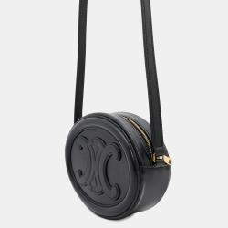 Celine Cuir Triomphe Oval  Black Leather Shoulder Purse