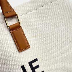 Celine Horizontal Cabas White/Brown Canvas Leather