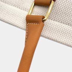 Celine Horizontal Cabas White/Brown Canvas Leather