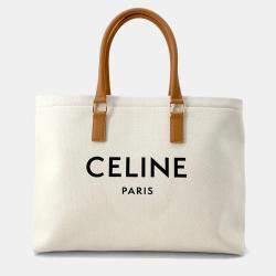 Celine Horizontal Cabas White/Brown Canvas Leather