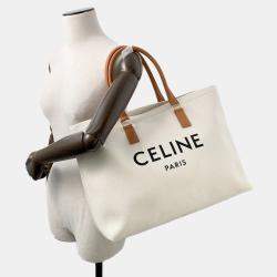 Celine Horizontal Cabas White/Brown Canvas Leather