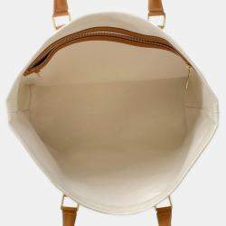 Celine Horizontal Cabas White/Brown Canvas Leather