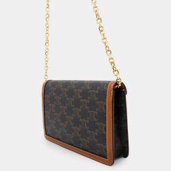 Celine Triomphe Chain shoulder Bag Brown Pvc Leather