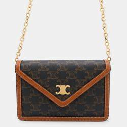 Celine Triomphe Chain shoulder Bag Brown Pvc Leather