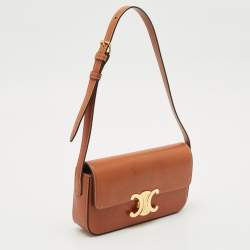 Celine Brown Leather Triomphe Claude Shoulder Bag