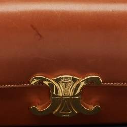 Celine Brown Leather Triomphe Claude Shoulder Bag