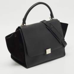 Celine Black Leather and Suede Medium Trapeze Top Handle Bag