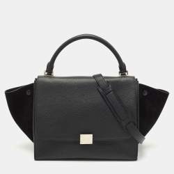 Celine Black Leather and Suede Medium Trapeze Top Handle Bag
