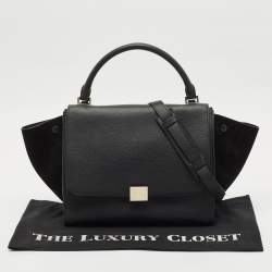Celine Black Leather and Suede Medium Trapeze Top Handle Bag