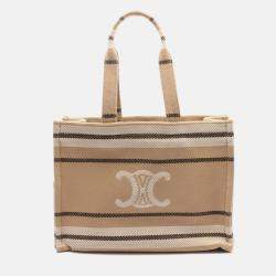 Celine Large Cabas Thais Tote Bag Canvas Beige Ivory Black