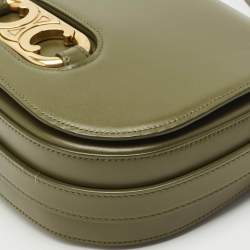 Celine Army Green Leather Medium Maillon Flap Crossbody Bag