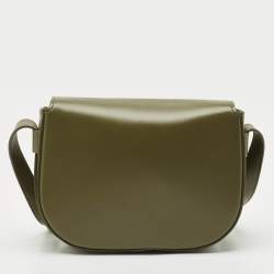 Celine Army Green Leather Medium Maillon Flap Crossbody Bag