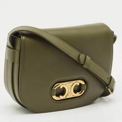 Celine Army Green Leather Medium Maillon Flap Crossbody Bag