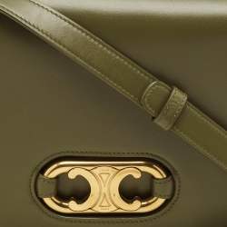 Celine Army Green Leather Medium Maillon Flap Crossbody Bag