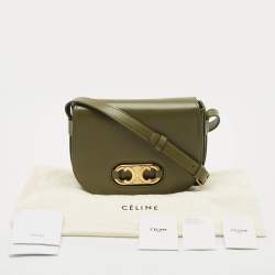 Celine Army Green Leather Medium Maillon Flap Crossbody Bag