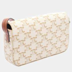 Celine White Triomphe Coated Canvas Claude Shoulder Bag