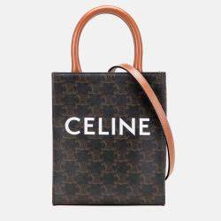 Celine Brown Mini Triomphe Coated Canvas Vertical Cabas Satchel